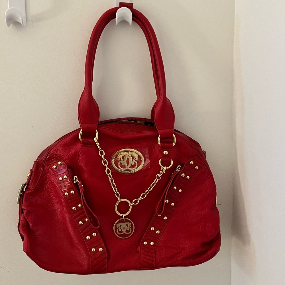 Sharif Vintage 1980s Red Shoulder Bag with Gold Accents